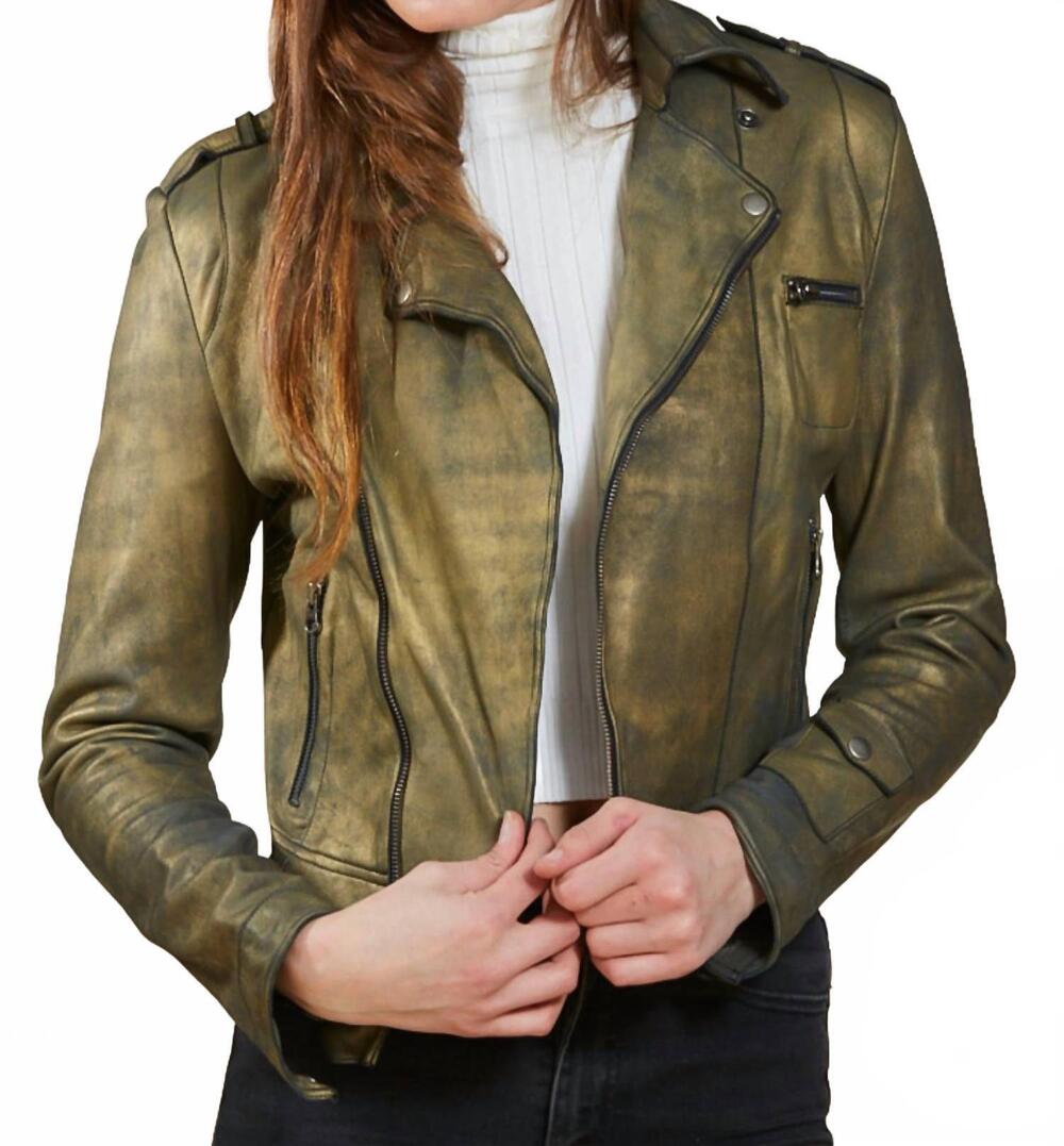 NEW JAKETT leather moto jacket in novelty
